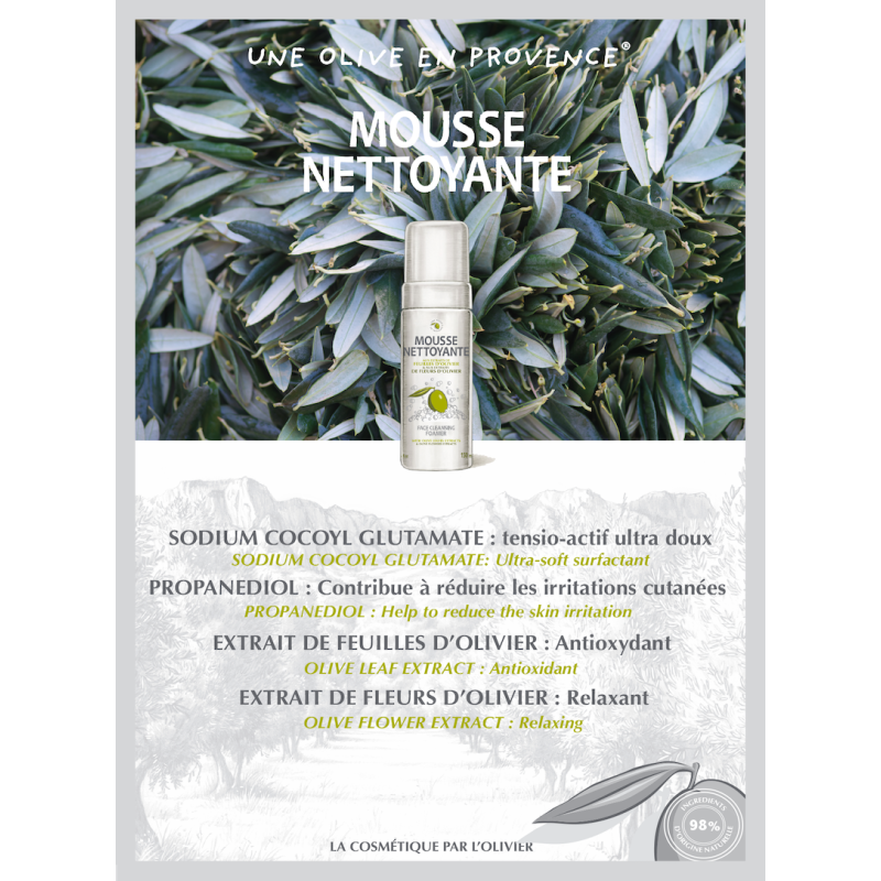 Une Olive en Provence - Mousse nettoyante visage Ă  l'huile d'olive - 150 ml